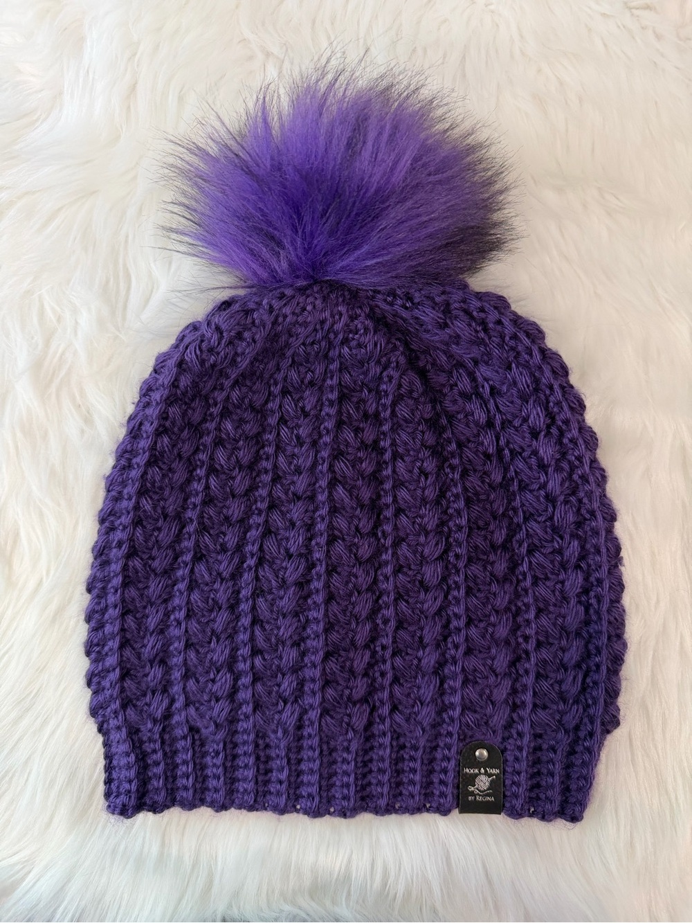 Purple with Pom Pom Crochet Beanie